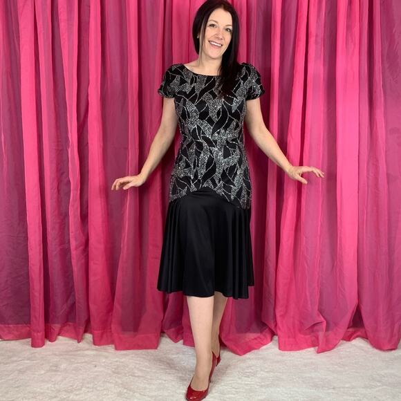 Vintage Dresses & Skirts - Vintage 80s Diamonds Run drop waist glitter gown, 13/14